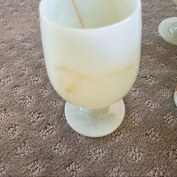 Set of 4 Vintage Green Opal Marble Wine Glasses Goblets - Picture 4 of 15